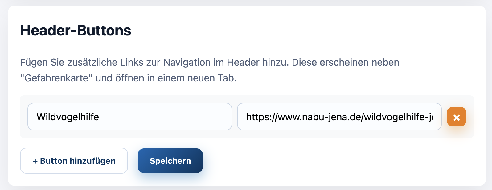 Einstellungen der Header-Buttons in der Adminoberfläche