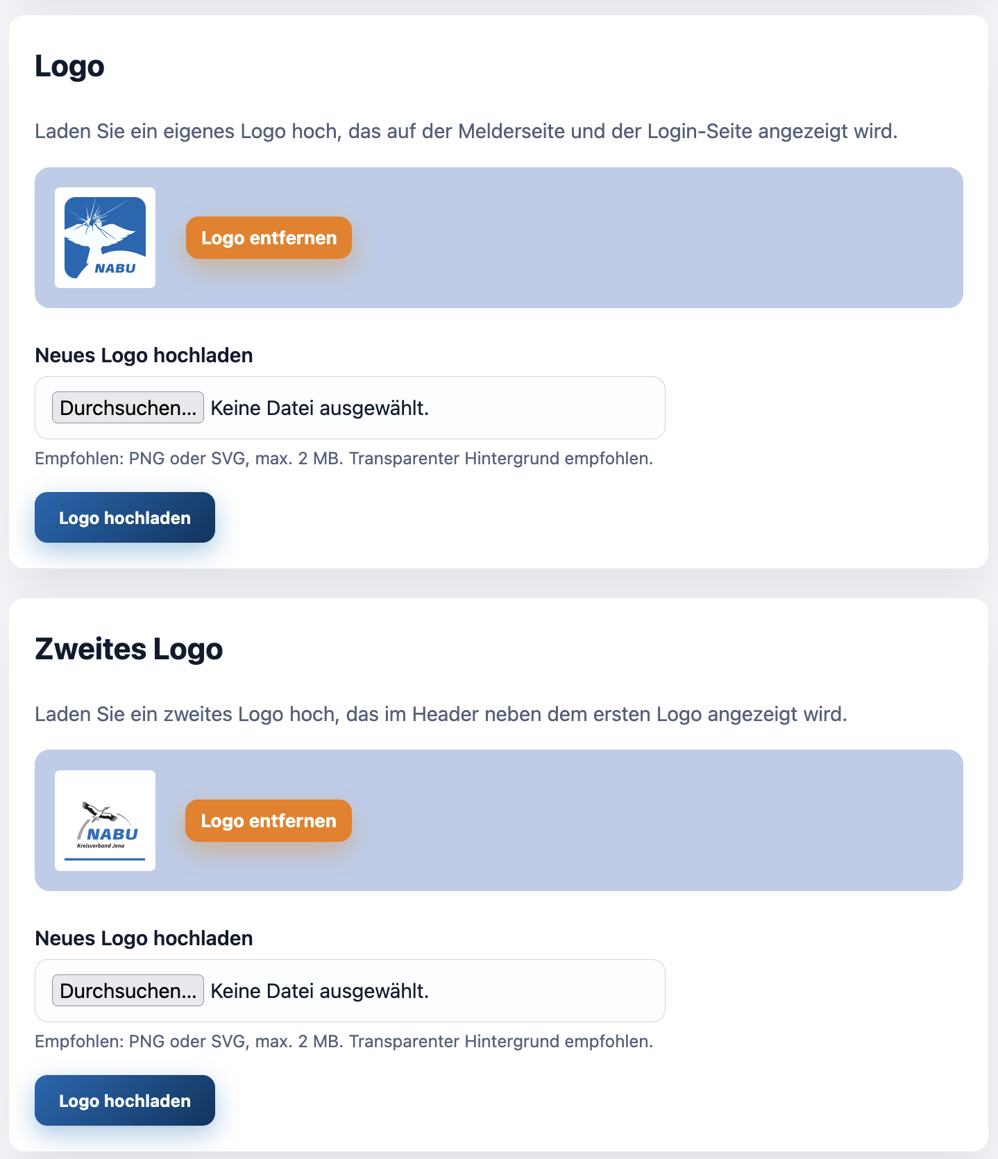 Einstellungen der Logos in der Adminoberfläche